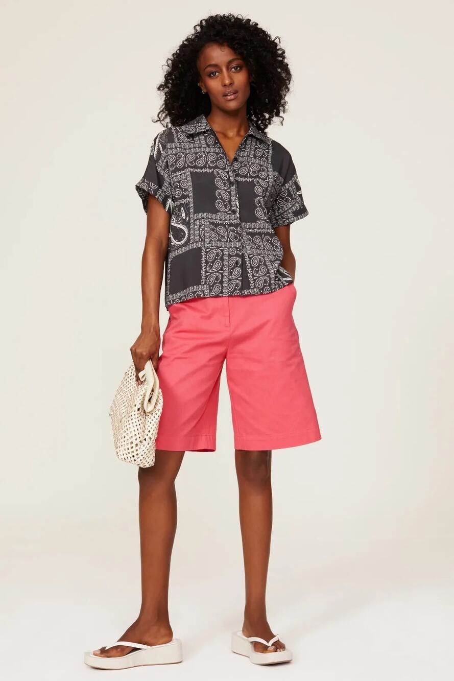 Samsoe Sz 6 Nora Honeysuckle Pink High Rise Cotton Bermuda Summer Resort Shorts